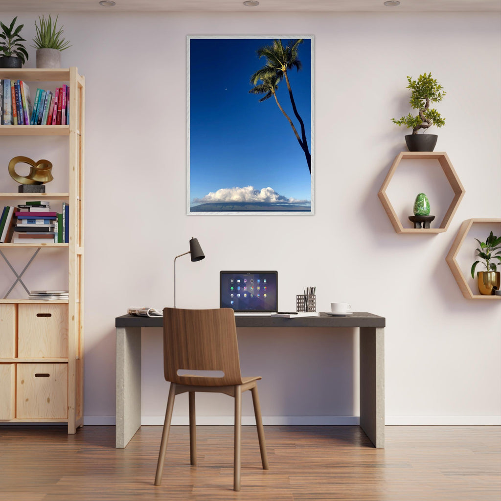 Framed Hawaii Volcano Clouds and Pacific Scene print by CaliCuration, showcasing vibrant island landscape and volcanic imagery.