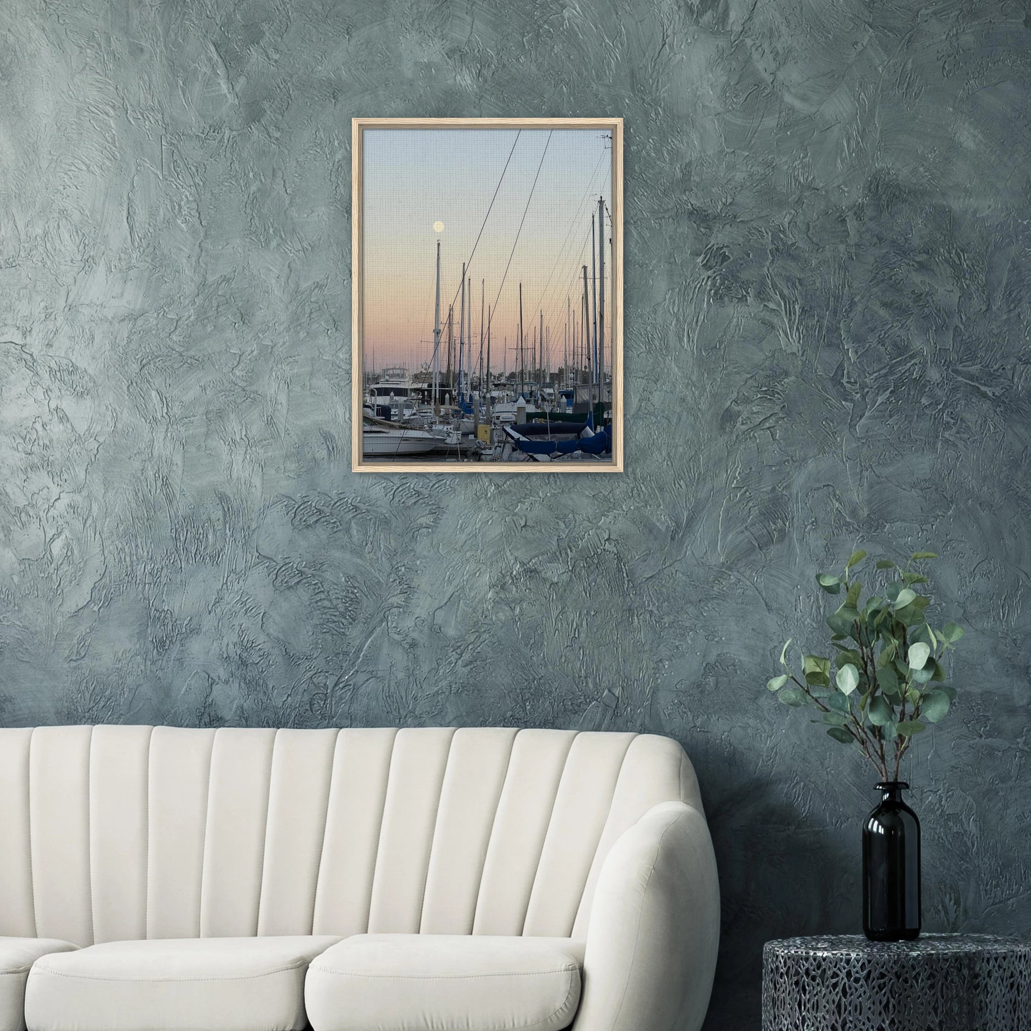 Framed canvas print of Summer Evening Marina Del Rey, California with nautical themes and chic tones, Studio Edition by My Store.