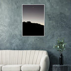 Black and white wooden framed poster of Hollywood Hills moonrise from the Fall New Moon series, studio edition print artwork.