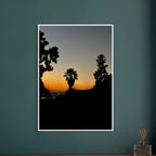 Winter Sunset Laurel Canyon Hollywood Hills framed print featuring California poster art by My Store, studio edition holiday decor.