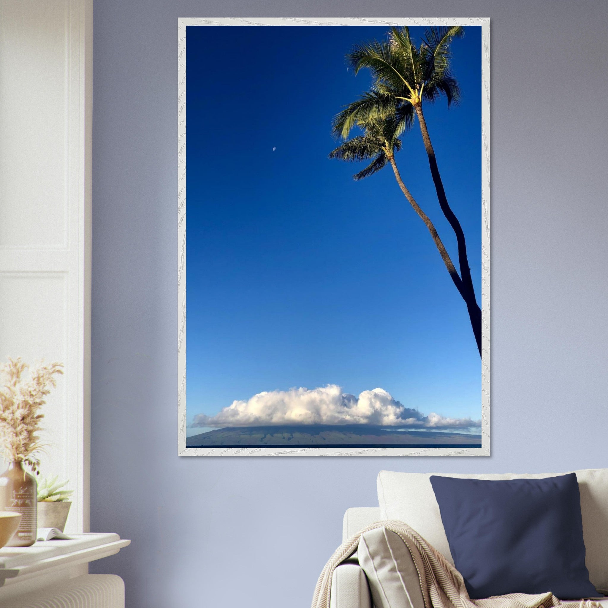 Hawaii Volcano Clouds and Pacific scene framed print from CaliCuration's travel collection, showcasing vibrant island landscape and sky.