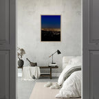 Wooden framed canvas print of Los Angeles Downtown Nightglow, elegant home wall art, California Studio Edition, holiday-themed artwork.