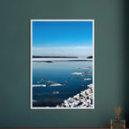 Wooden framed Hudson Valley winter poster print showing snowy landscape scenes from the Travel Collection Studio Edition.