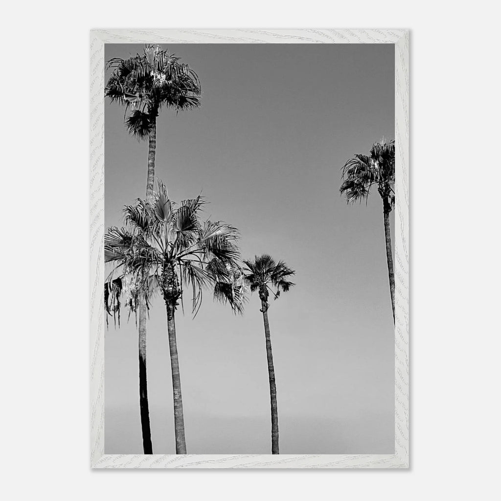 Premium wooden framed poster featuring black and white California beach icons from the Holiday 25 Studio Edition.