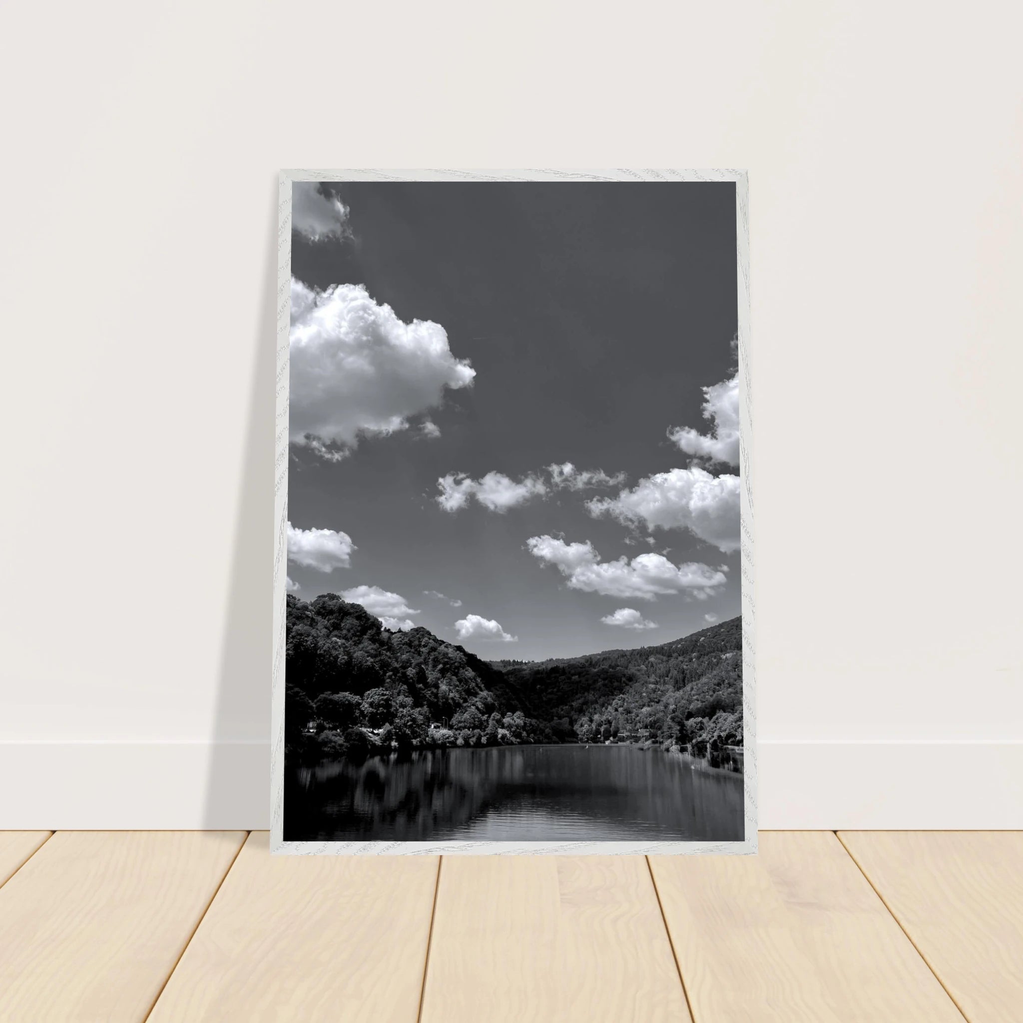 Black and white framed poster of a German river view from the Studio Edition Spring 2026 travel collection, mounted print by My Store.