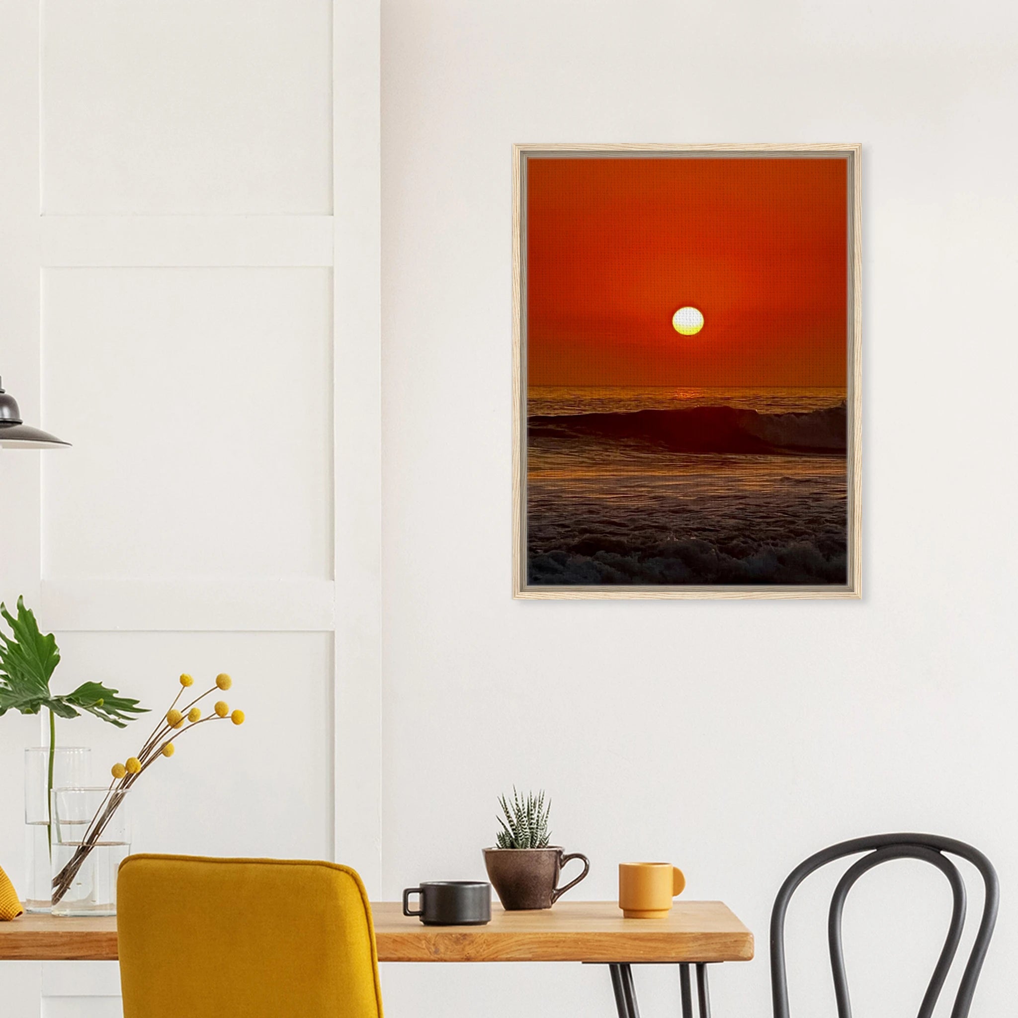 California Red Sunset Series 3/4 framed canvas print by CaliCuration featuring vivid red hues of a sunset scene.