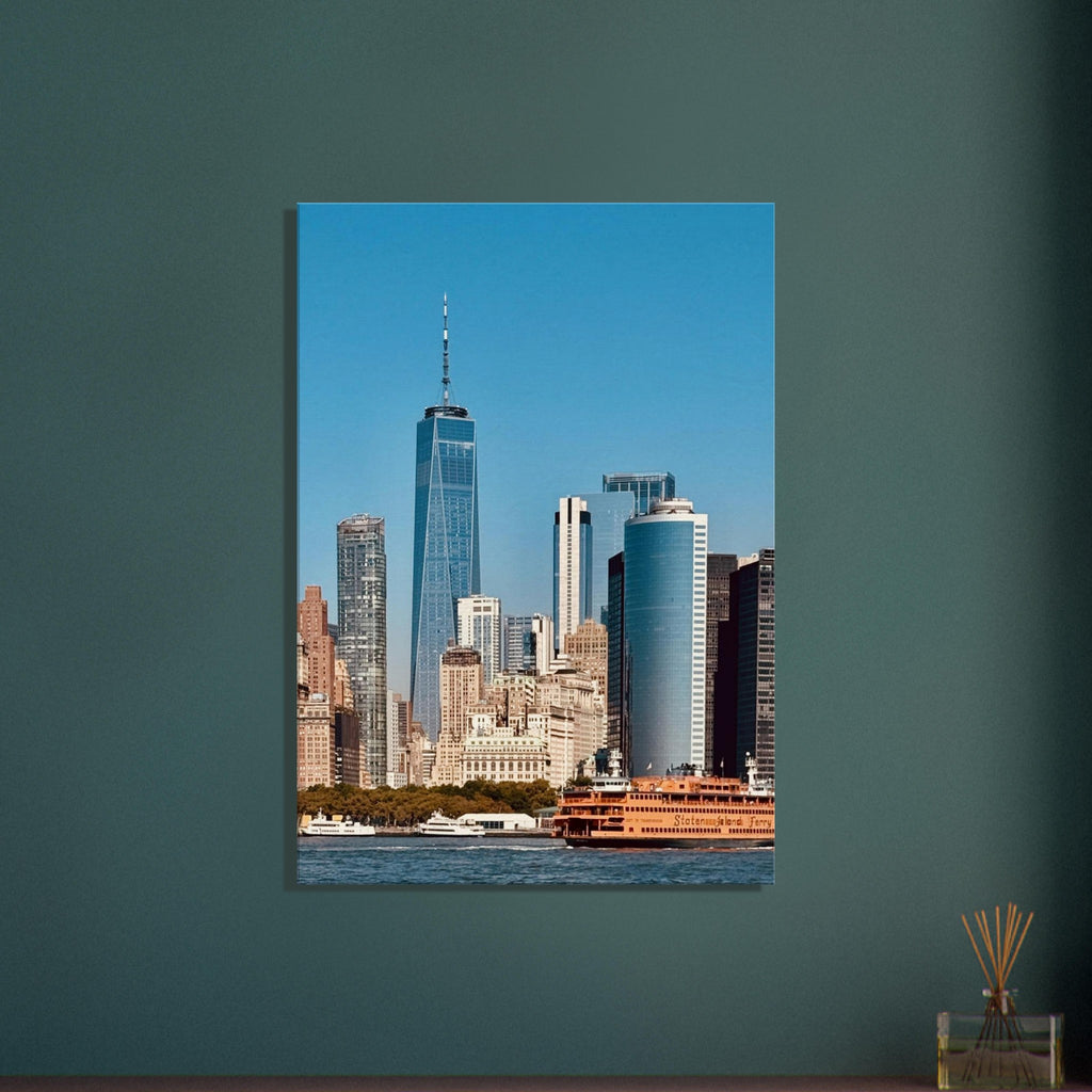 NYC skyline canvas print featuring the World Trade Center and Staten Island Ferry, part of the Travel Collection studio edition.