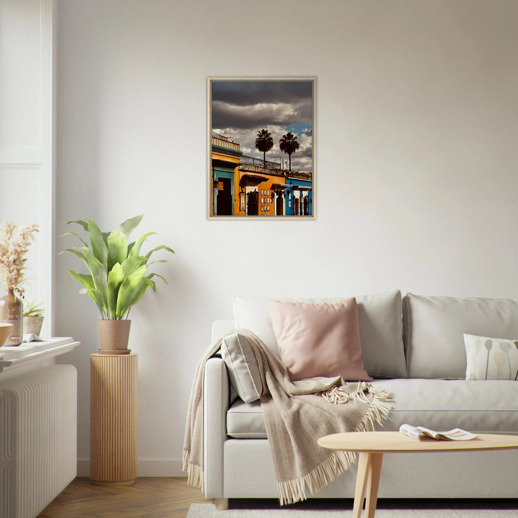 Framed canvas print of two palm trees in Oaxaca, Mexico, from CaliCuration's travel collection, studio edition, Spring 2026.
