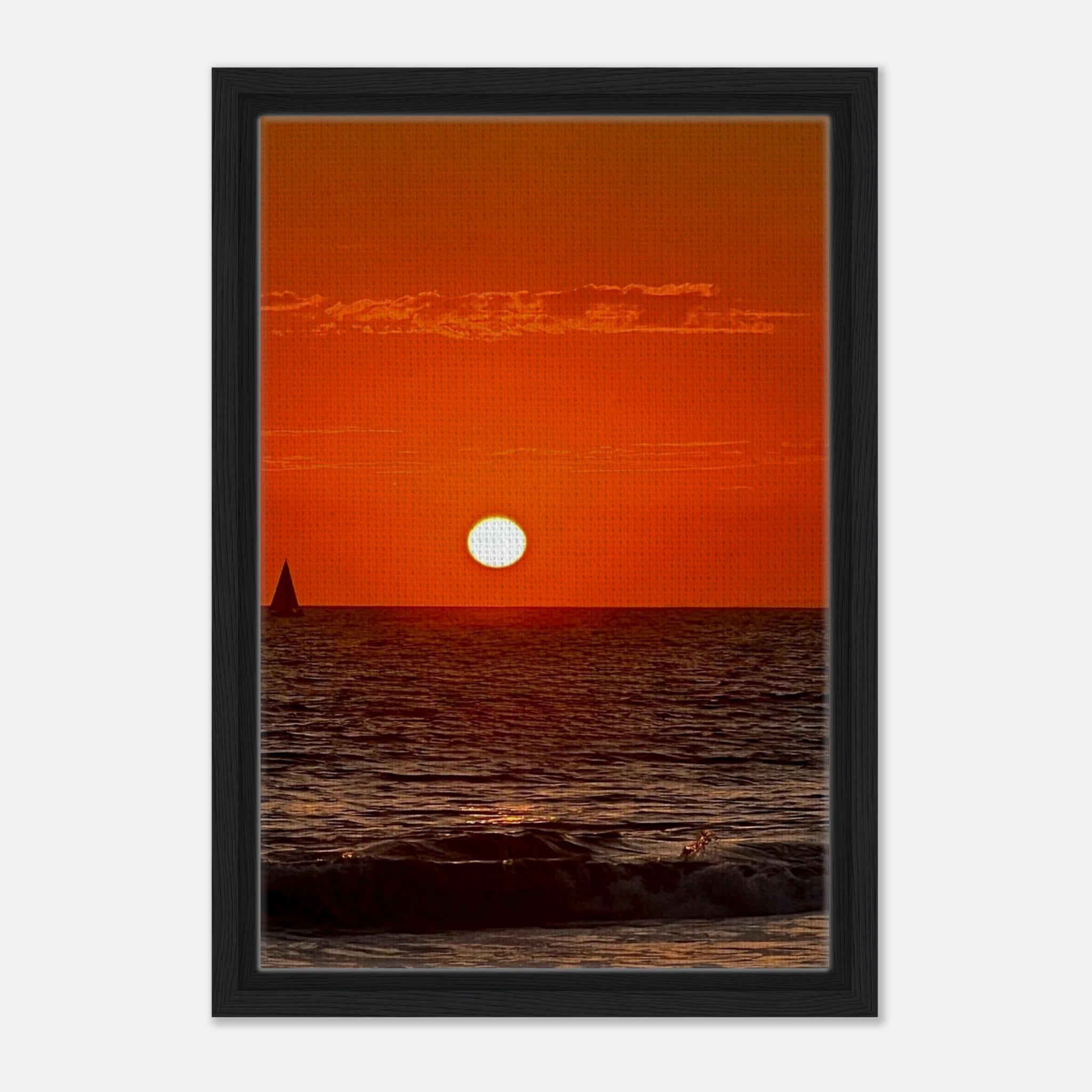 California Red Sunset Series 1/3 framed canvas print by CaliCuration showcasing vibrant red sunset hues and artistic studio edition design.