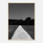 Black and white framed poster of a summer road scene from the Travel Collection, printed on semi-glossy paper, Studio Edition.