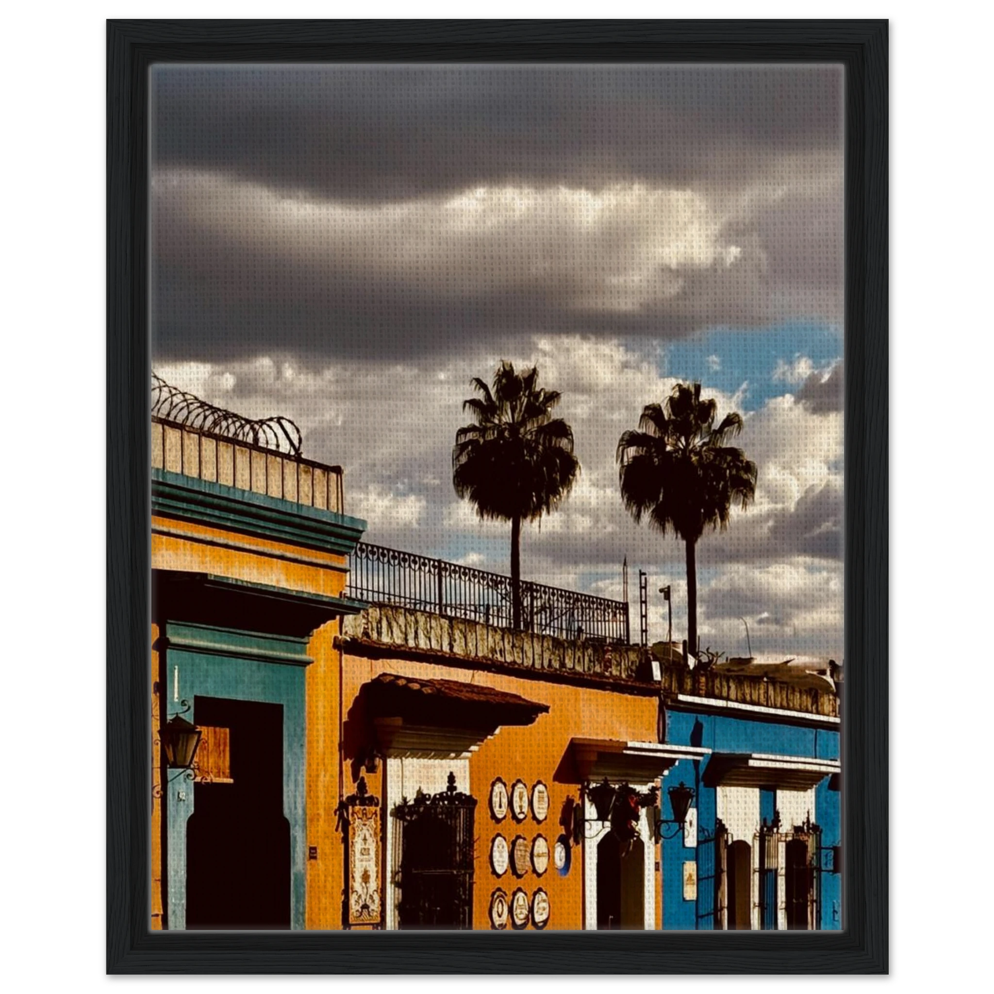 Framed canvas artwork of two palm trees from Mexico Oaxaca, part of CaliCuration's Mexico travel collection, spring 2026 edition.