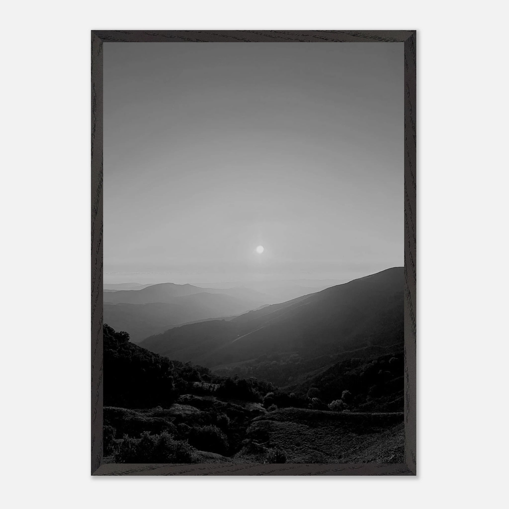 Black and white framed poster of California Central Coast sunset from the Studio Edition travel collection, mounted on print material.