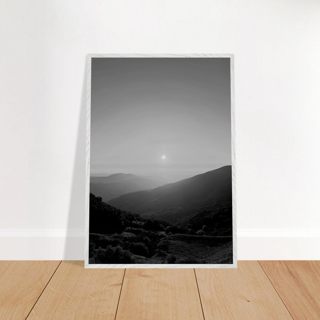 Black and white mounted framed poster of California Central Coast sunset from the Studio Edition travel collection, print material.