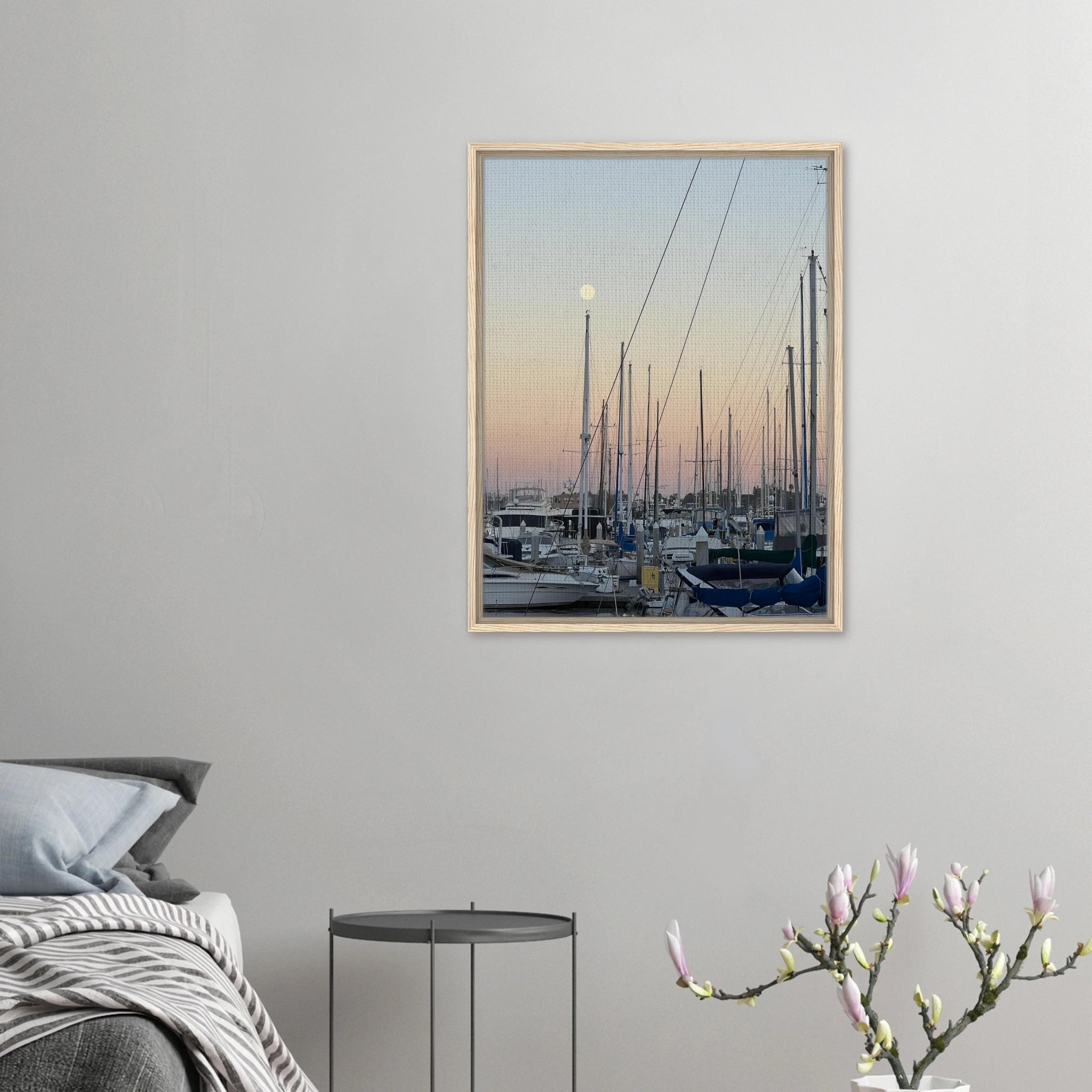 Framed canvas art print of Summer Evening Marina Del Rey, California with nautical and chic tones, by California Canvas Studio Edition.