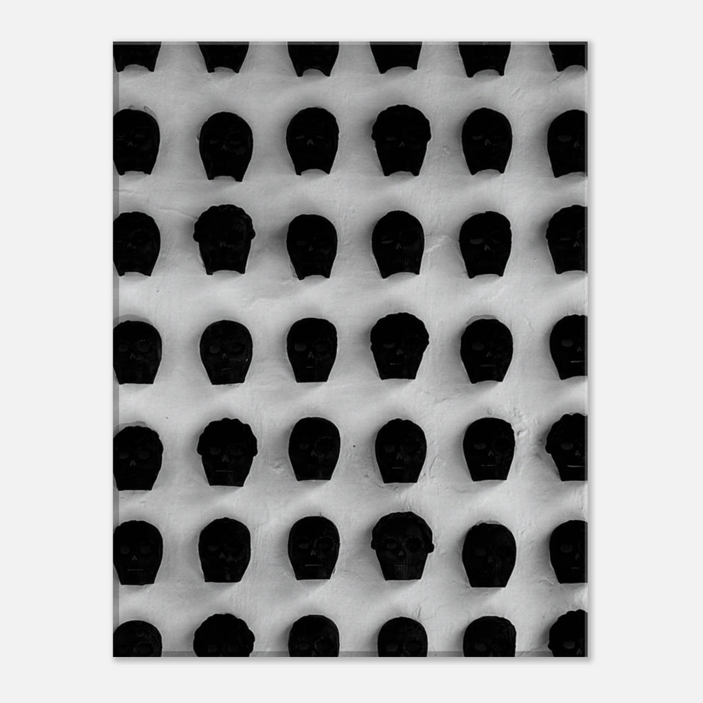 Black and white monochrome skull grid canvas wall art print from the Travel Collection Studio Edition, minimalist abstract photography.
