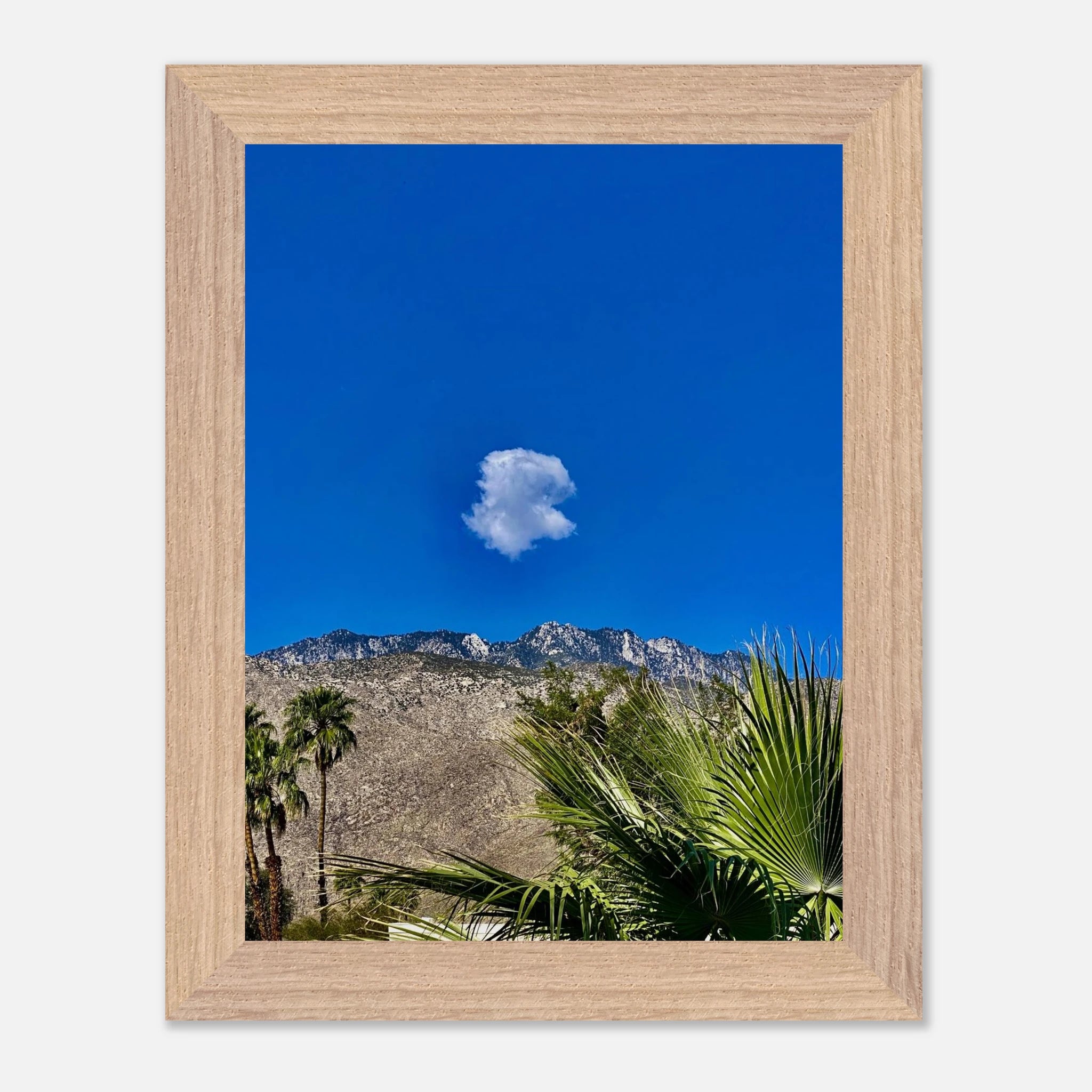 Palm Springs Cloud Mounted Wooden Framed Poster featuring vibrant California art, ideal for home decor in Spring' 26.