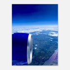 Aluminum print of an airplane turbine with a cross-Atlantic view, part of the Studio Edition travel collection.
