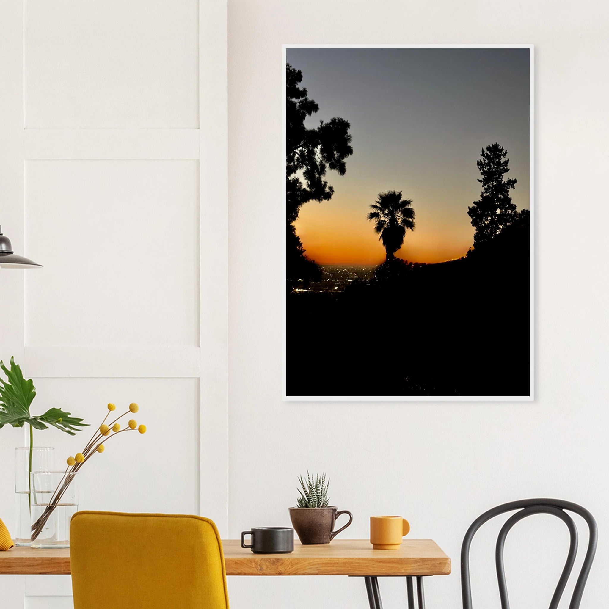 Winter Sunset Laurel Canyon Hollywood Hills framed poster print showcasing California sunset landscape with vibrant colors and mountain scenery.