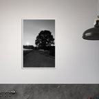 Mounted wooden framed poster of a black and white countryside scene from the Cotswolds, part of the Studio Edition travel collection.