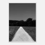Black and white framed poster of a summer road scene from the Travel Collection, printed on semi-glossy paper with a wooden frame.