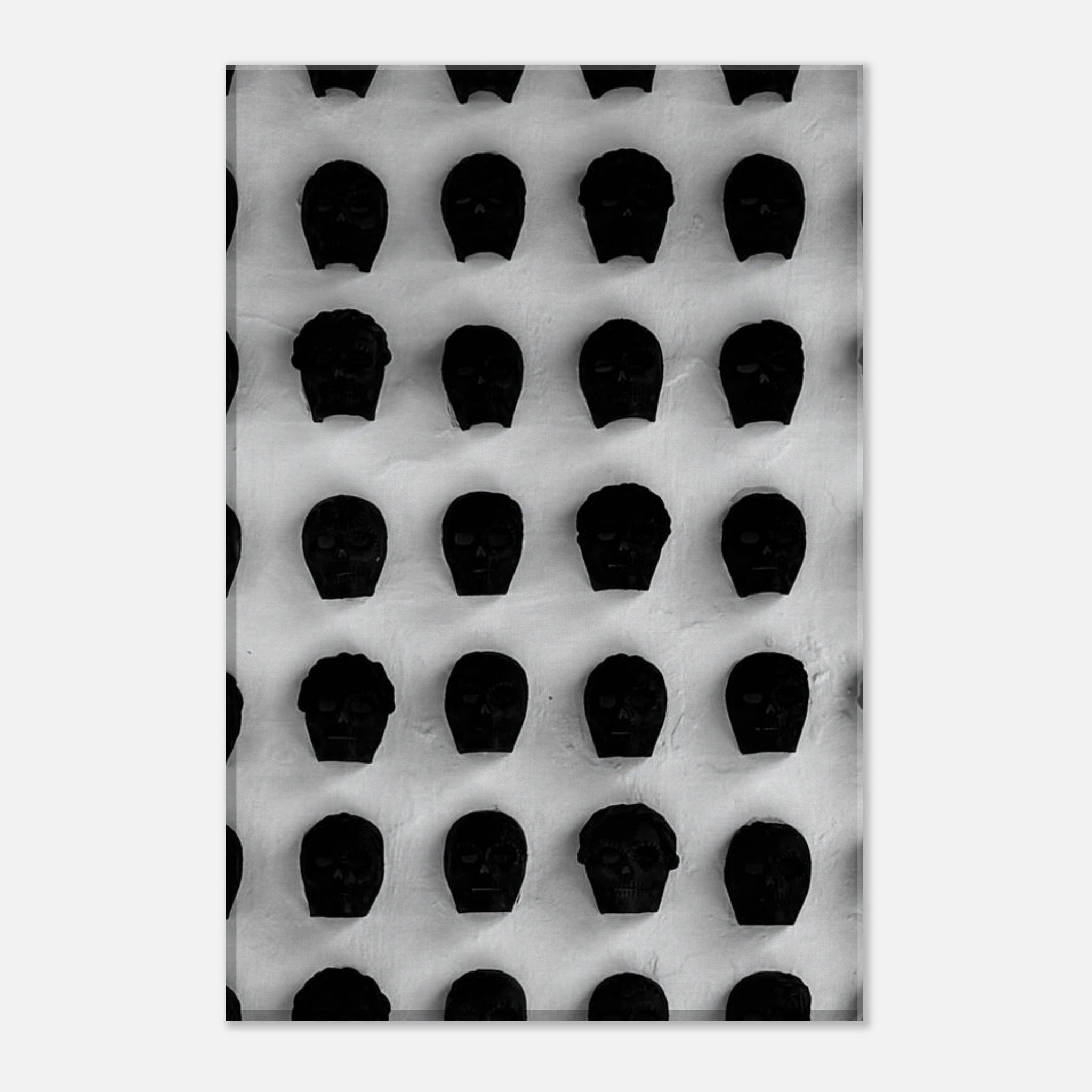 Black and white Monochrome Skull Grid canvas wall art print, minimalist abstract photography from the Travel Collection Studio Edition.