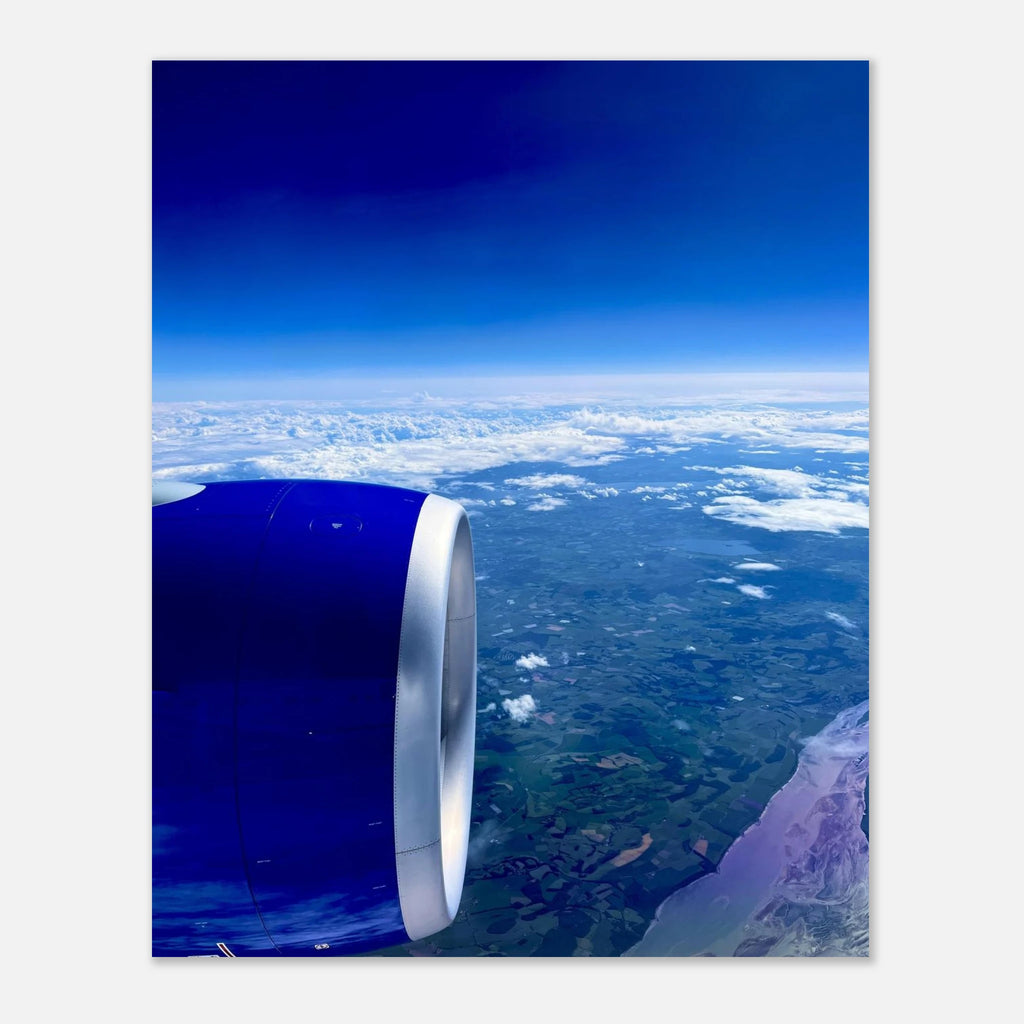 Aluminum print of a cross-Atlantic airplane turbine view from the Travel Collection, studio edition by My Store.