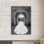 Black and white aluminum framed poster of summer light and shadows from the Cotswolds Estate travel collection, Studio Edition print.