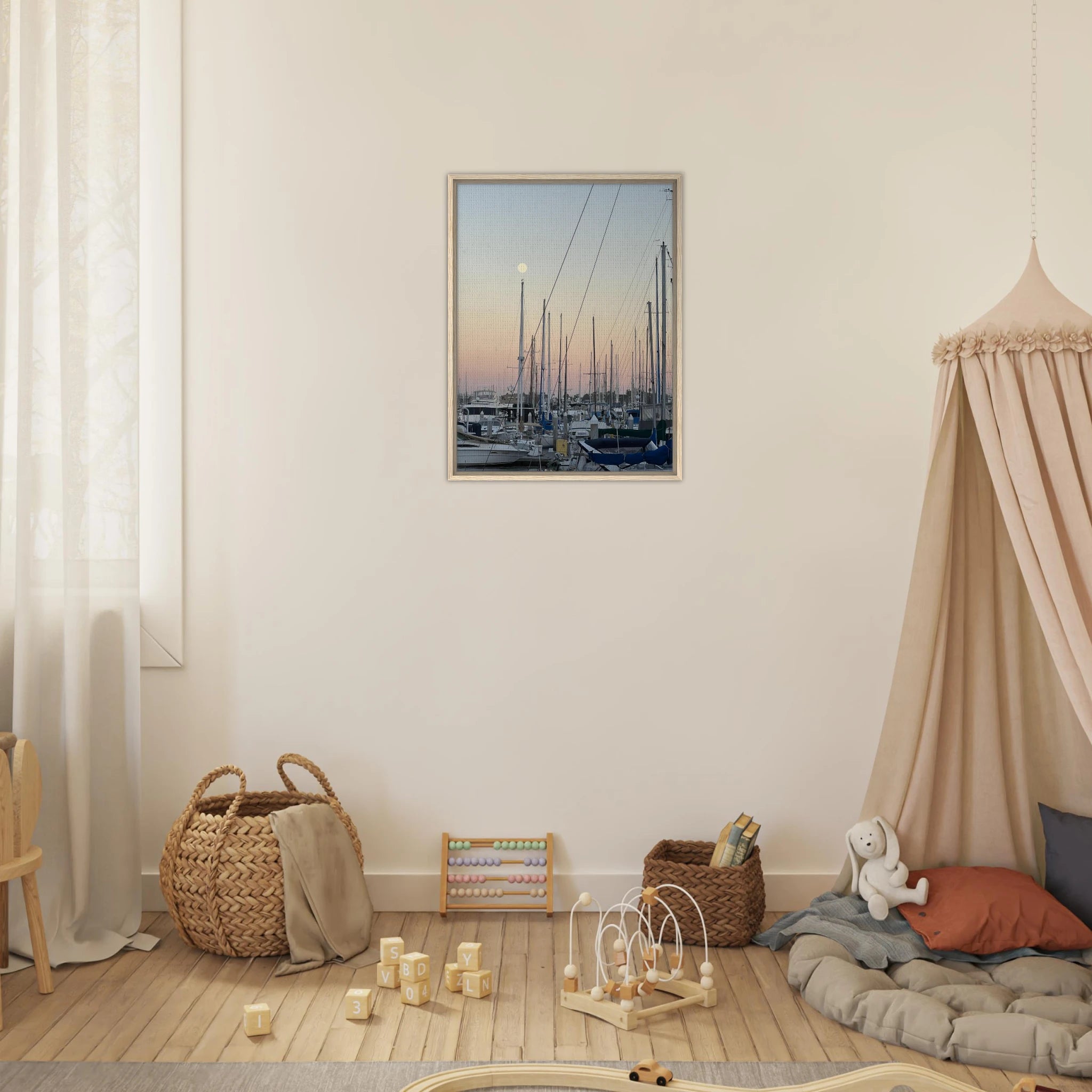 Framed canvas art print of Summer Evening Marina Del Rey with nautical and chic tones, by California Canvas Studio Edition.