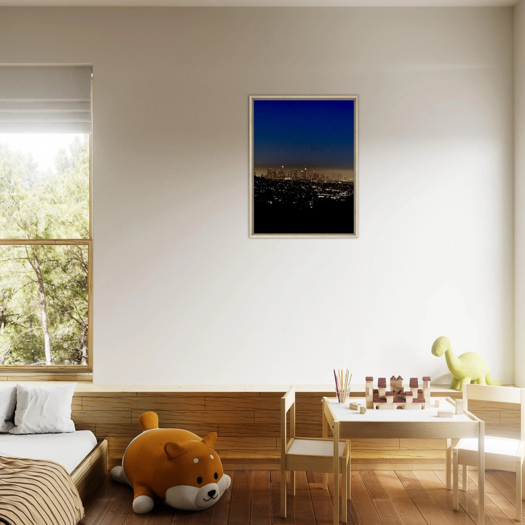 Premium wooden framed canvas print of Los Angeles Downtown Nightglow, elegant home wall art, California canvas, Studio Edition.