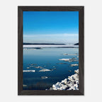 Wooden framed Hudson Valley winter poster print with snowy landscape, part of the Studio Edition Holiday 25 Travel Collection.