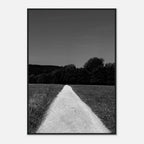 Black and white framed poster of a summer road scene from the Travel Collection, printed on semi-glossy paper, Studio Edition.