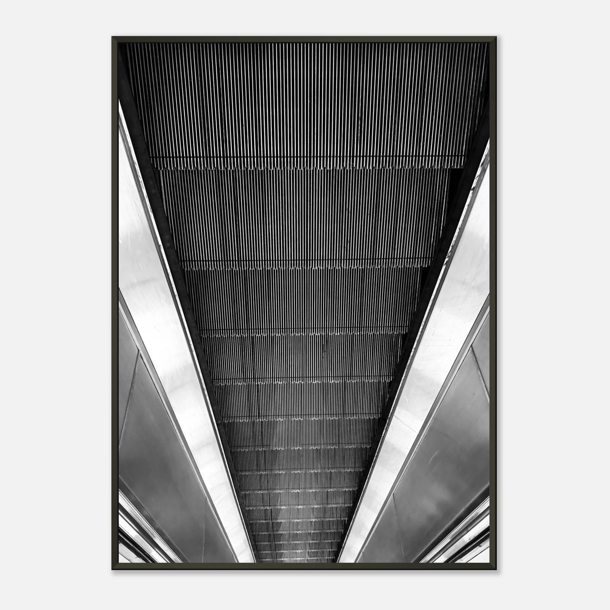 Black and white framed print of London Tube escalator abstract art from the Travel Collection by My Store.