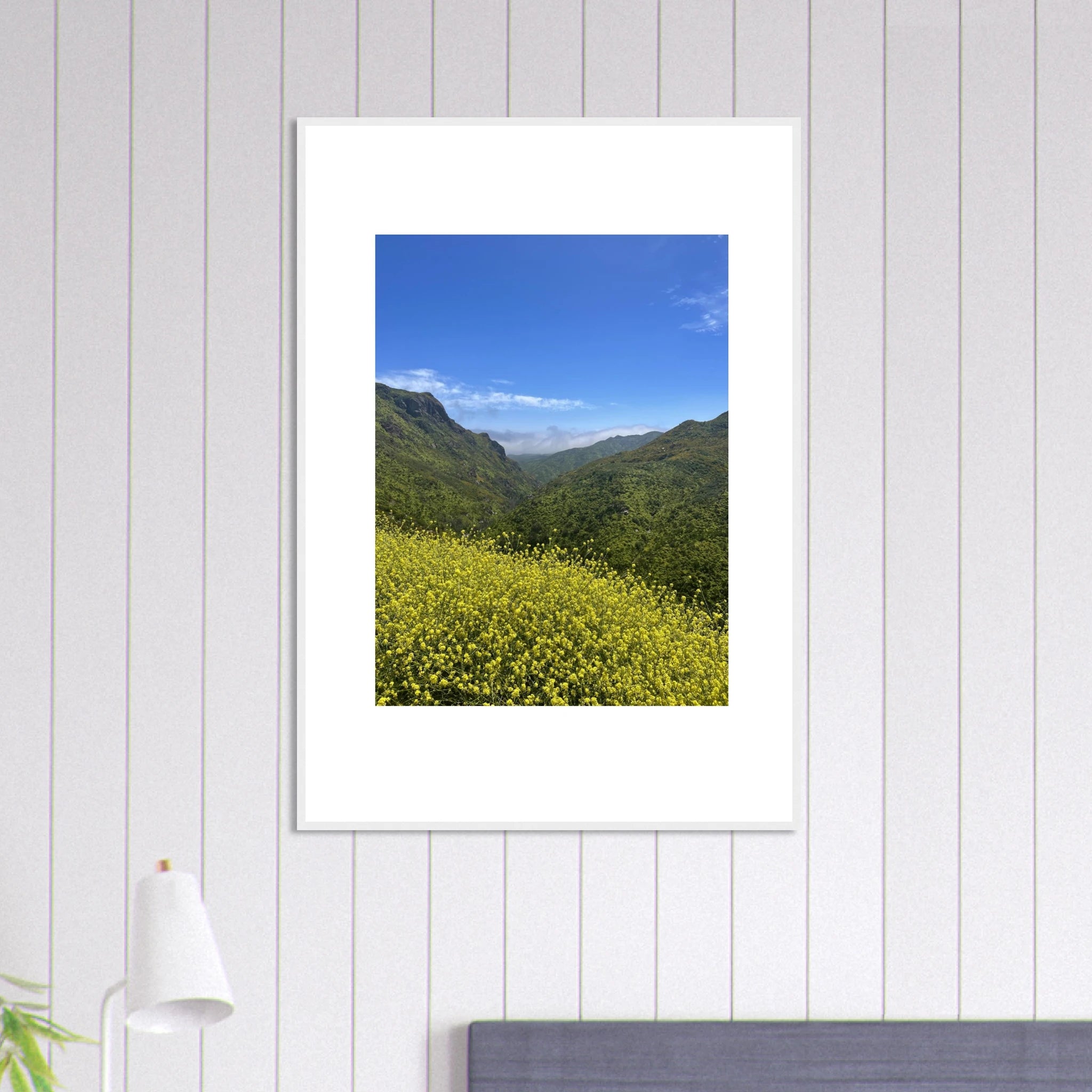 High-quality framed art print of Malibu Canyon in spring bloom wildflowers, showcasing California landscape artwork by My Store.