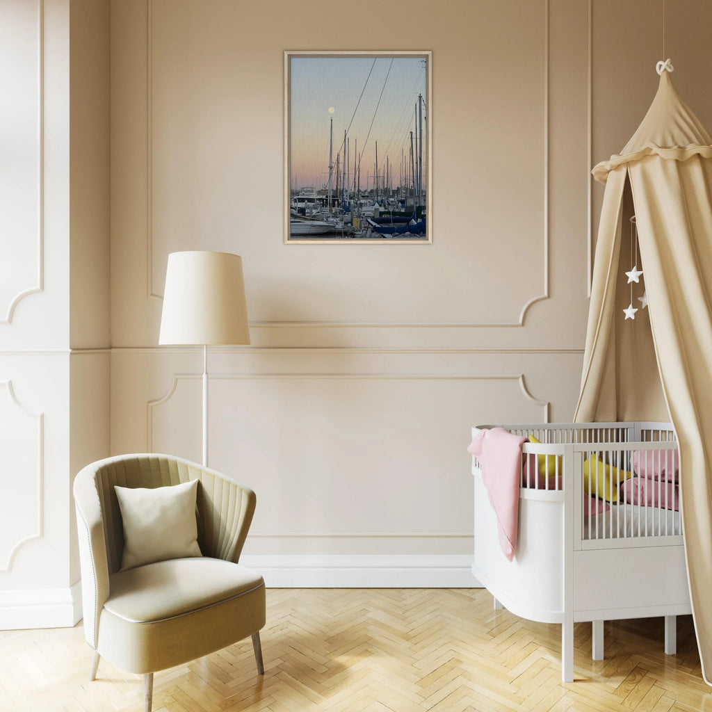 Framed canvas art print of Summer Evening Marina Del Rey, CA with nautical themes and chic tones, by California Canvas Studio Edition.