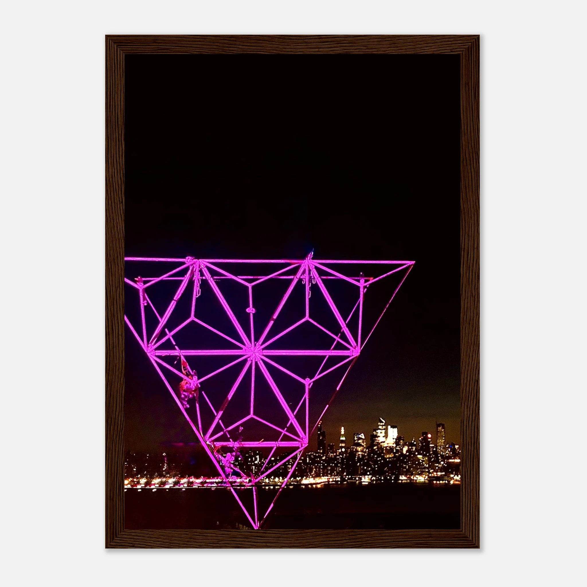 Framed print of New York City holiday art featuring Manhattan night view with Empire State Building, part of travel collection.