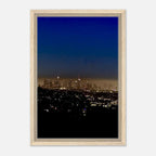 Premium wooden framed canvas print of Los Angeles Downtown Nightglow, elegant California wall art, Studio Edition holiday artwork.