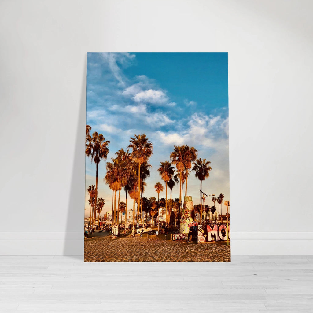 SoCal Beach canvas print featuring edgy palm trees and graffiti design, California-inspired studio edition artwork.