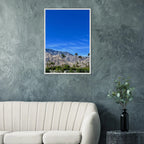 Premium wooden framed poster of a sunny fall day in Palm Springs, California, showcasing vibrant autumn landscape art by Studio Edition.