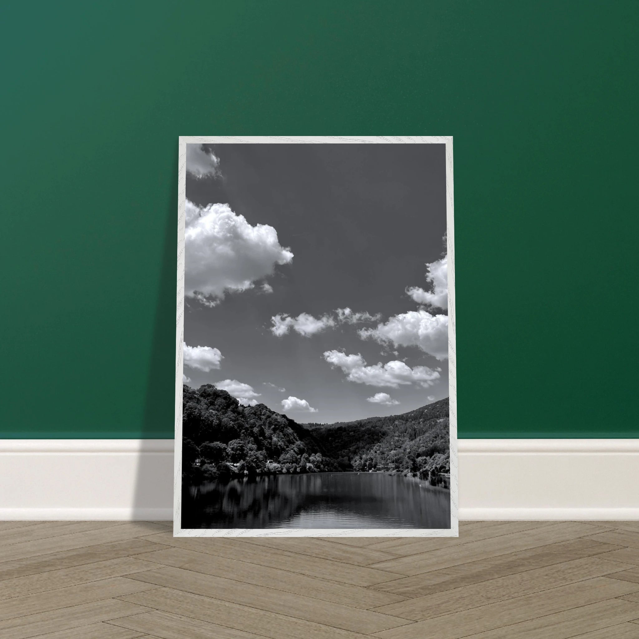 Black and white framed poster of a German river view from the Spring 2026 travel collection, mounted print by My Store.