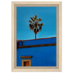 Mexico Oaxaca streets print by CaliCuration featuring palm trees on blue framed canvas artwork from the Spring 26 travel collection.