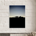 Black and white framed poster of Hollywood Hills with city lights, part of the Summer Hike California art series.