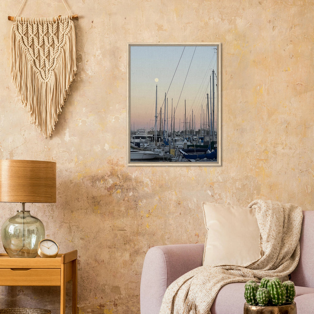 Framed canvas print of Summer Evening Marina Del Rey, California with nautical and chic tones, by California Canvas Studio Edition.