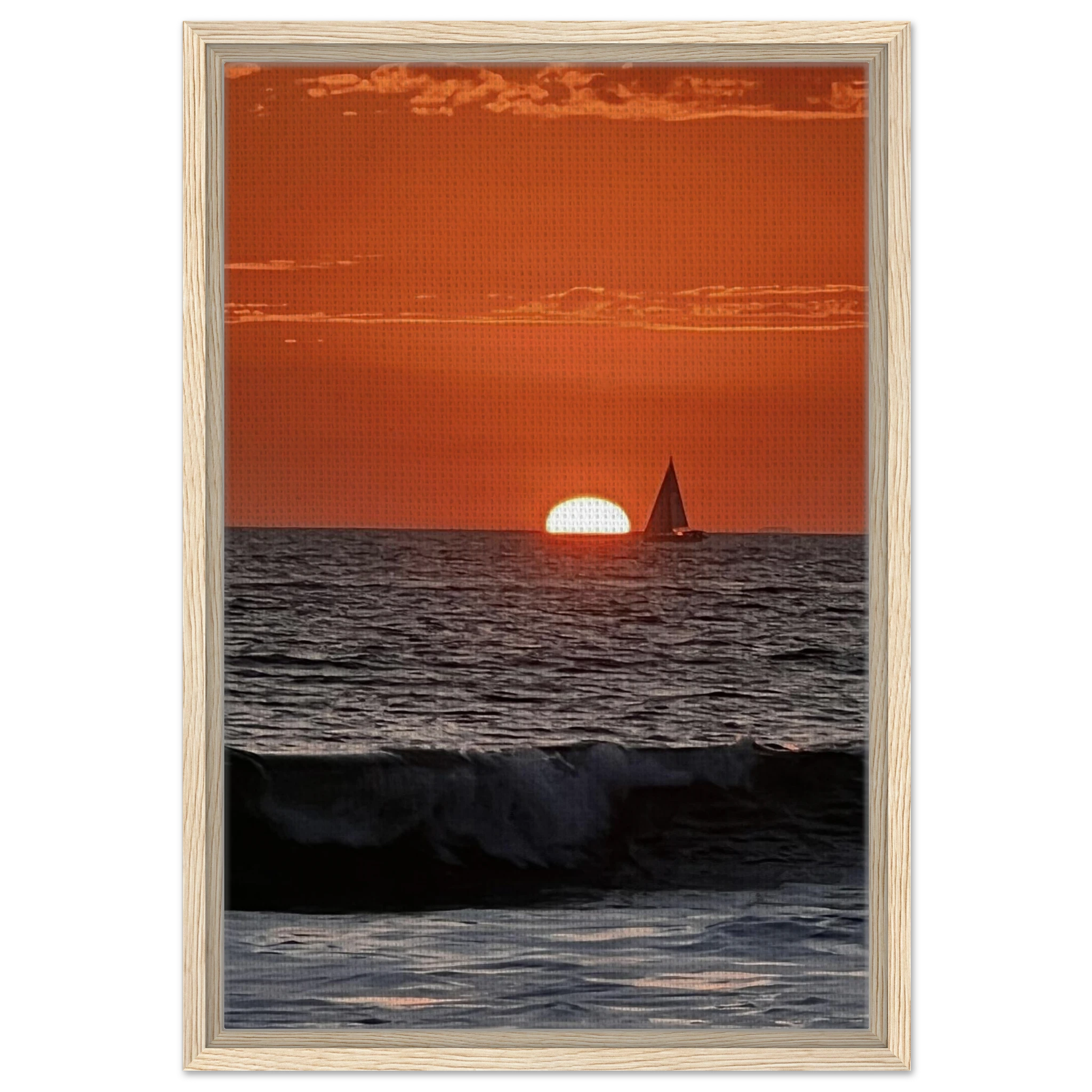 Wooden framed canvas print of California Red Sunset Series 4/4 by CaliCuration featuring vibrant red sunset hues.