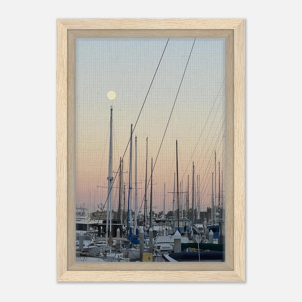 Framed canvas art print of Marina Del Rey summer evening scene with nautical and chic tones, California Canvas Studio Edition.