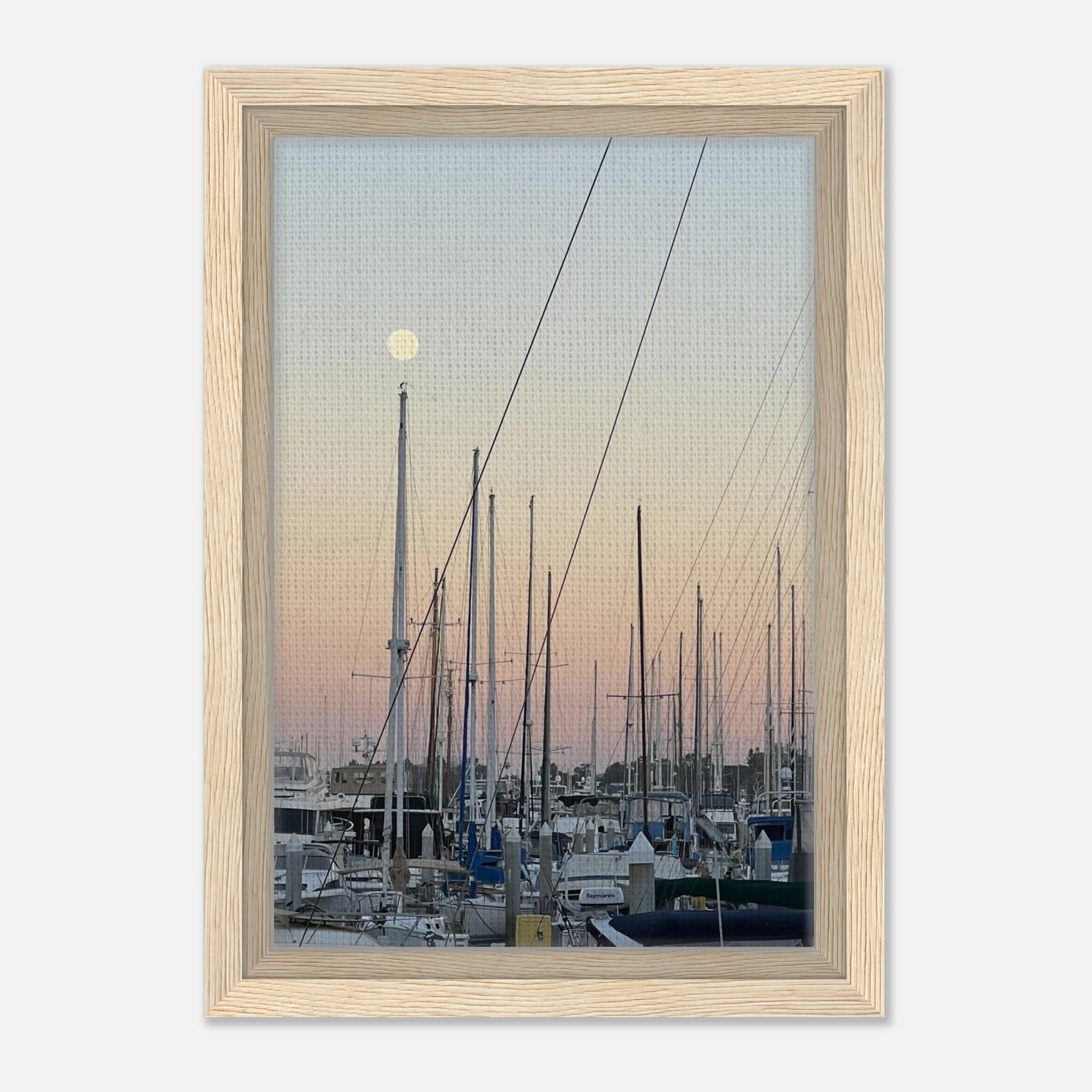 Framed canvas art print of Marina Del Rey summer evening with nautical themes and chic tones, California Canvas Studio Edition.