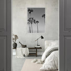 Premium wooden framed poster featuring black and white SoCal beach icons in a semi-gloss finish.