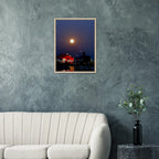 Mystical Fall Full Moon wooden framed canvas print from CaliCuration's Travel Collection, Studio Edition, featuring a spring moon scene.