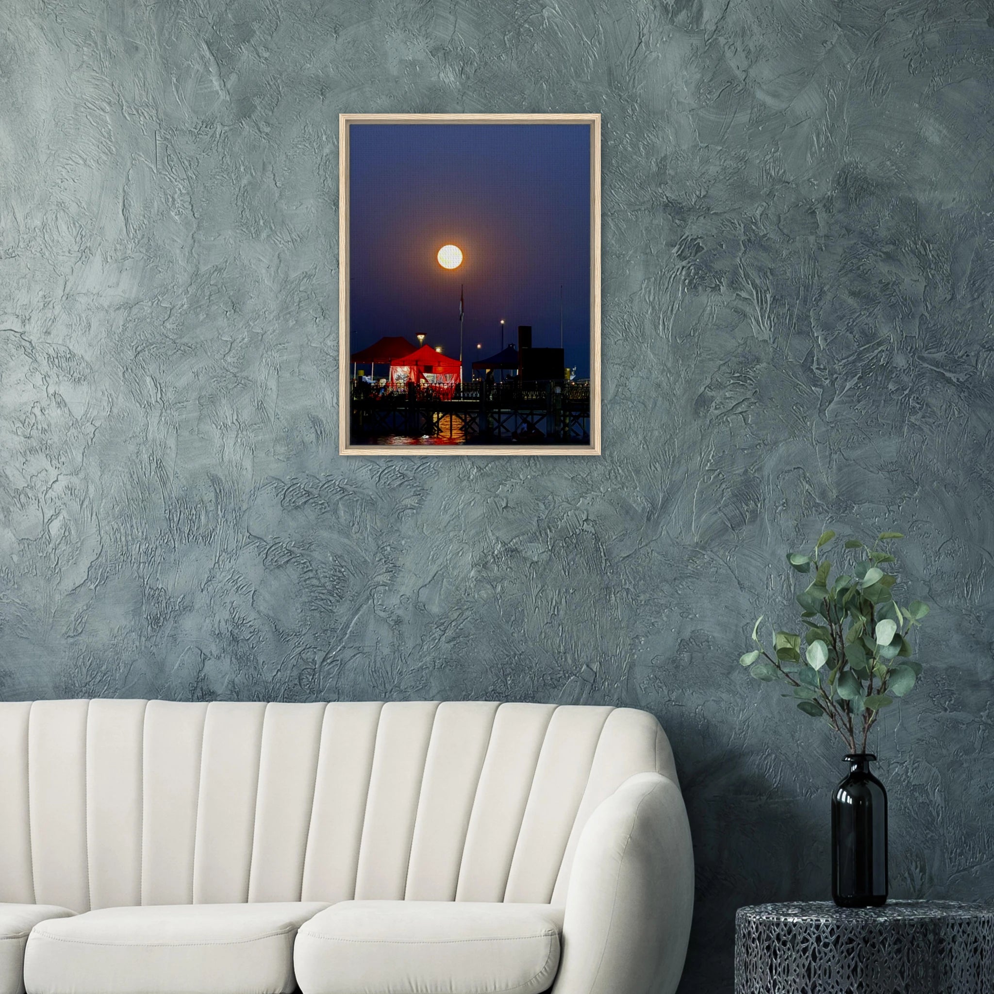 Mystical Fall Full Moon wooden framed canvas print from CaliCuration's Travel Collection, Studio Edition, featuring a spring moon scene.