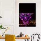 Framed poster of New York City holiday art installation featuring Manhattan night view with Empire State Building, travel collection print.