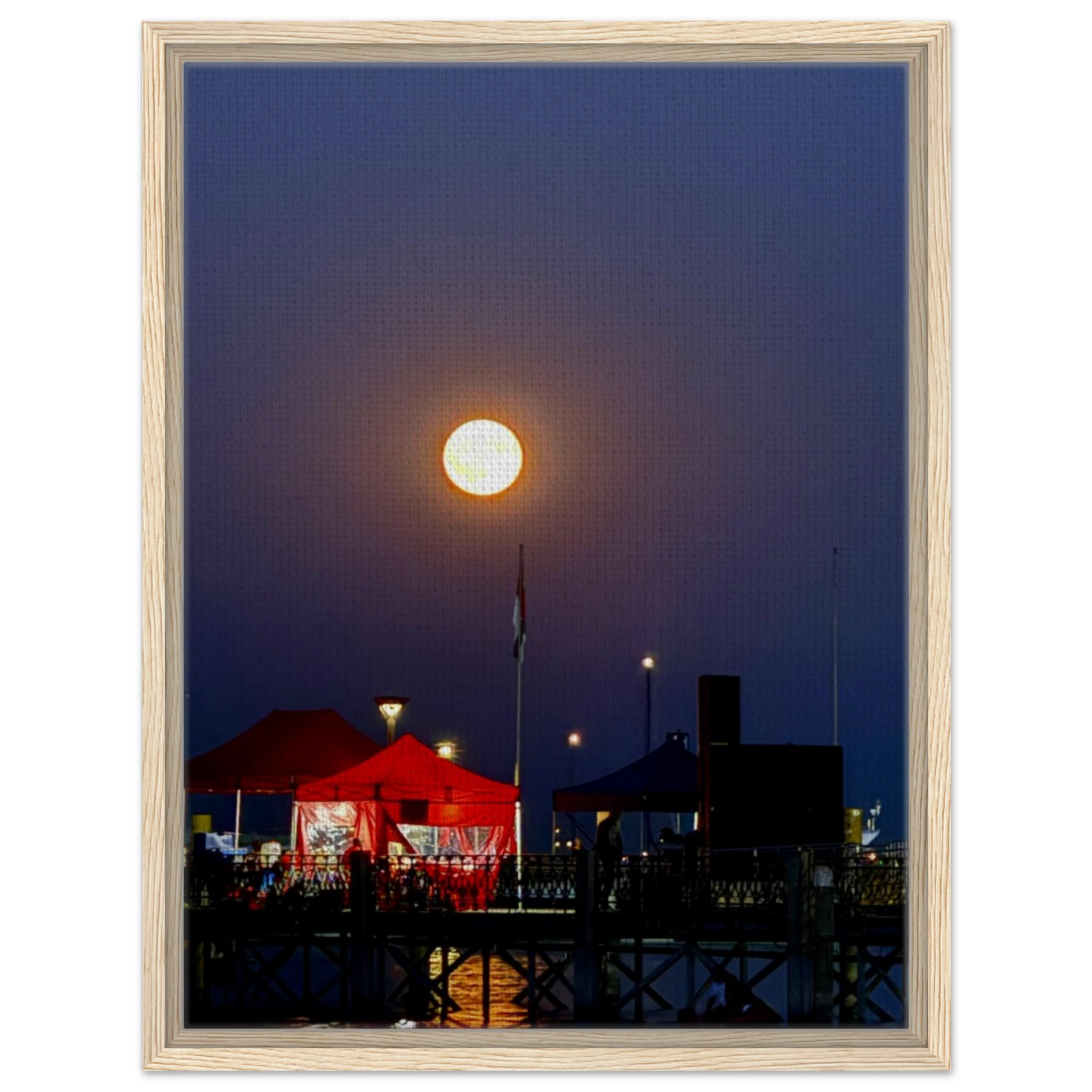Mystical Fall Full Moon wooden framed canvas print from CaliCuration's Travel Collection, featuring a spring-themed moon scene.